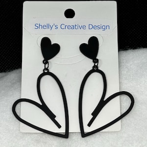 Black Heart Dangle Earrings