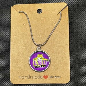 LSU Tigers Inspired Silver Necklace Pendant Tigers Football Purple & Gold
