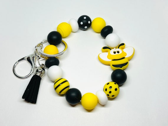 Bumblebee Silicon Beaded Wristlet Keychain Black & Yellow  display picture 2