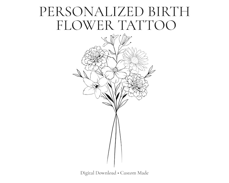 Custom Birth Flower Tattoo Design – Personalized Floral Art (Digital PDF) image 1