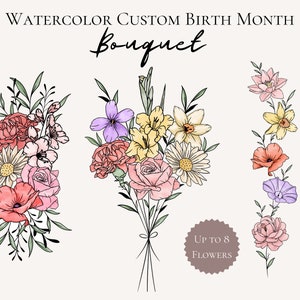 Familie Blumenstrauß Benutzerdefinierte Farbe Geburts-Blumenstrauß Tattoo-Design Farbe Geburtsmonat Blumentattoo-Strauß nach Maß Geschenk für sie