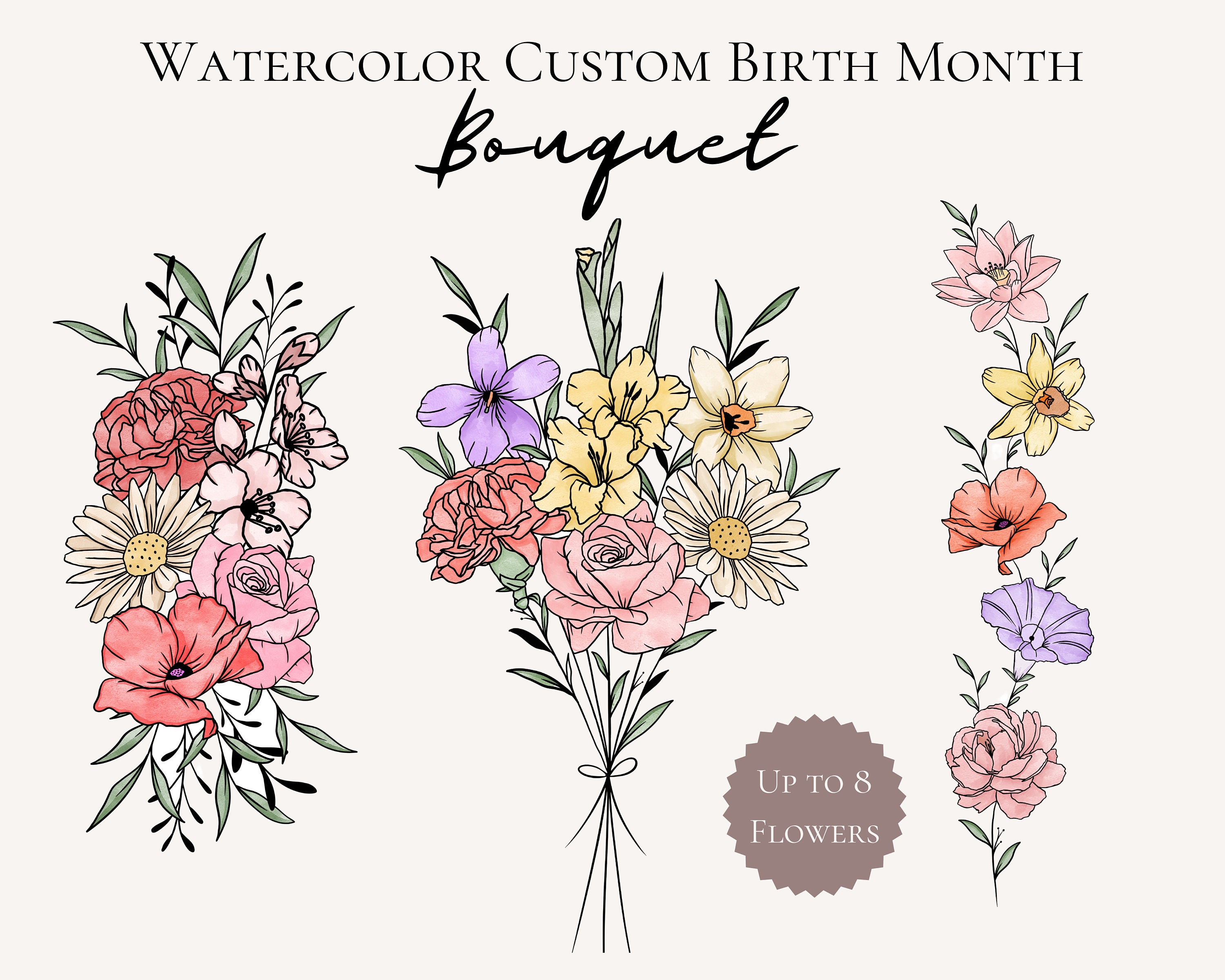 Family Birth Flower Bouquet Tattoo