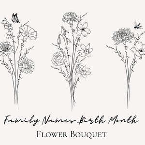 Familiennamen Benutzerdefinierter Geburtsmonat Blumenstrauß, Geburtsblumenstrauß mit Namen, personalisiertes Blumengeschenk, einzigartiger Familienname-Blumenstrauß