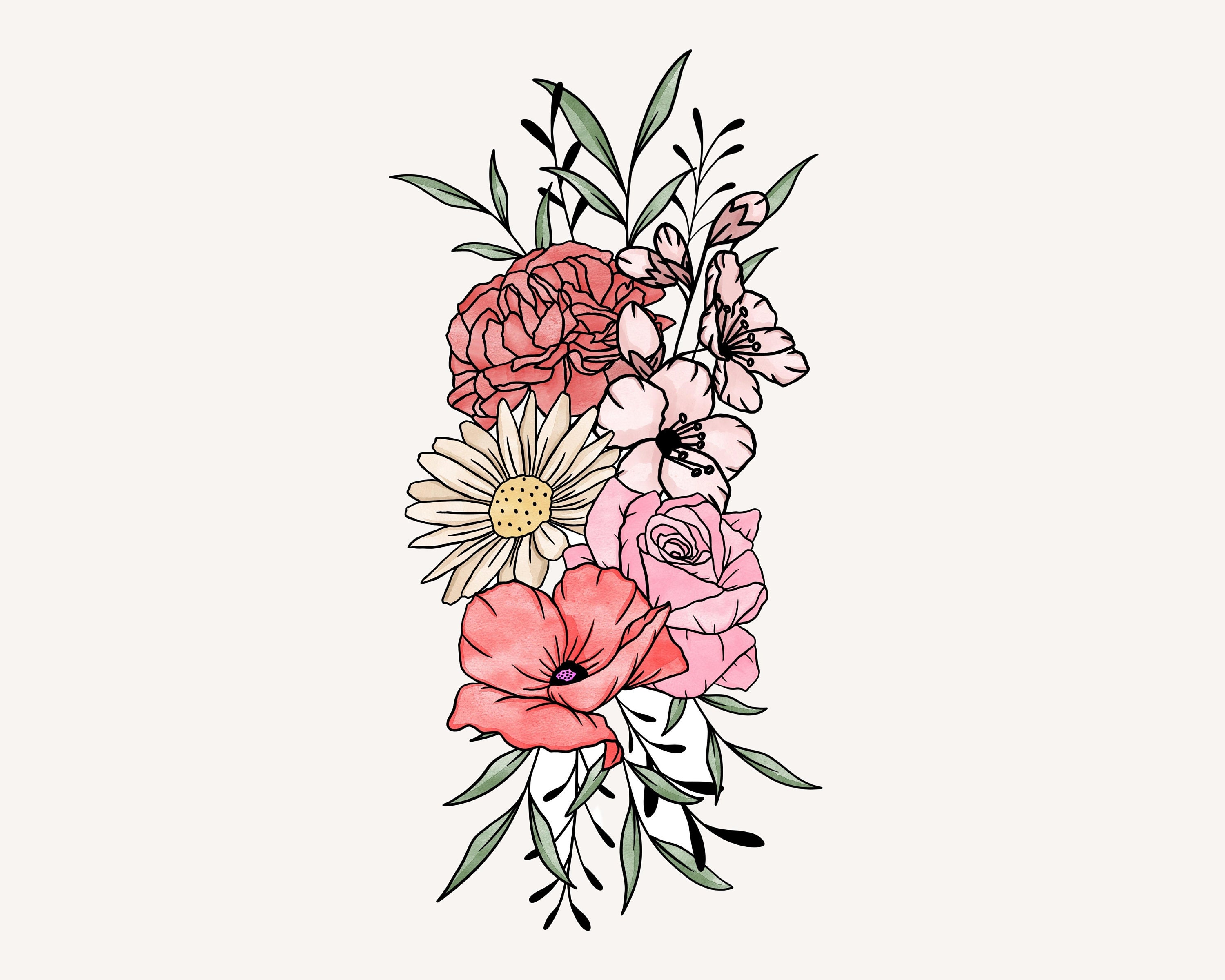 Family Birth Flower Bouquet Tattoo - 4vw1o2s