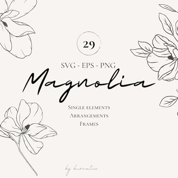 Hand-drawn Magnolia Svg File Magnolia Botanical Vector Art Scalable Magnolia Flower Drawing Digital Magnolia Hand-drawn Svg Magnolia Vector