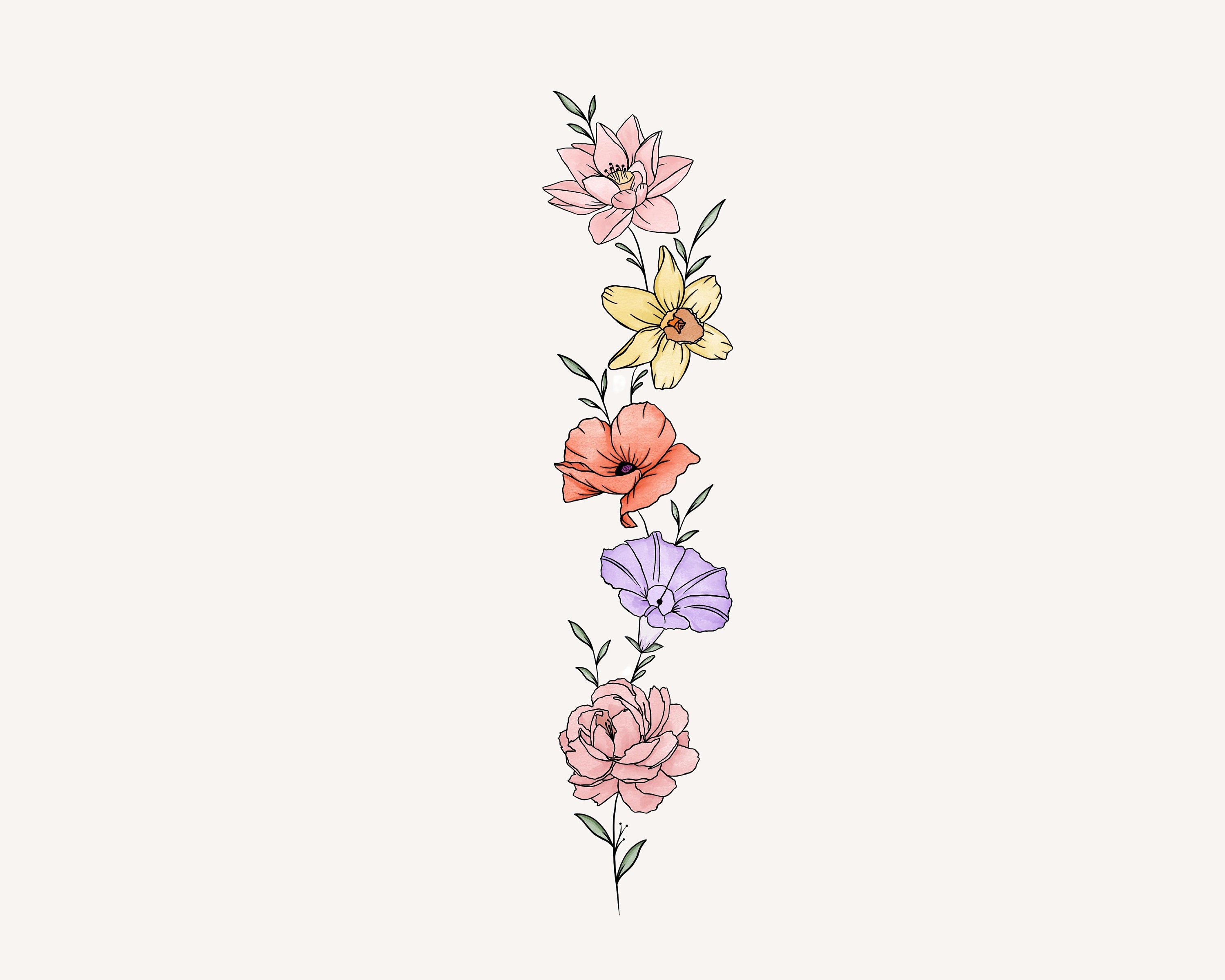 Family Birth Flower Bouquet Tattoo - isnjvw9
