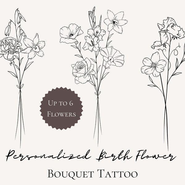 Benutzerdefinierte Geburtsblume Tattoo Design für einen bestimmten Monat benutzerdefinierte Tattoo Kunstwerk inspiriert von Geburtsmonat Blume Tattoo Skizze Geschenk für die Lieben