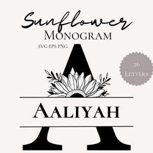 Monograma Split Girassol Svg Monograma Floral Clipart Girassol Letra Nome Gráfico Monograma Svg Alfabeto Floral Svg Monograma Inicial Svg