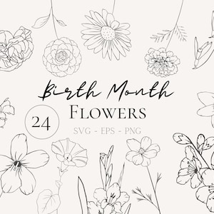 Birth Month Flower Svg Bundle Birth Month Svg Birthday Flower Svg Birth Flower Svg For Birthday Gift Svg Birth Month Floral Silhouette