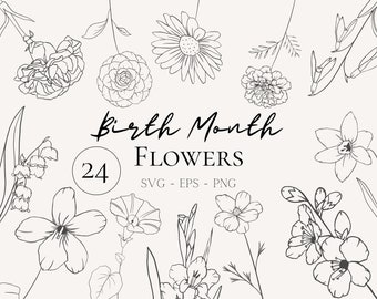 Birth Month Flower SVG Bundle: Floral Silhouettes (Digital Download)