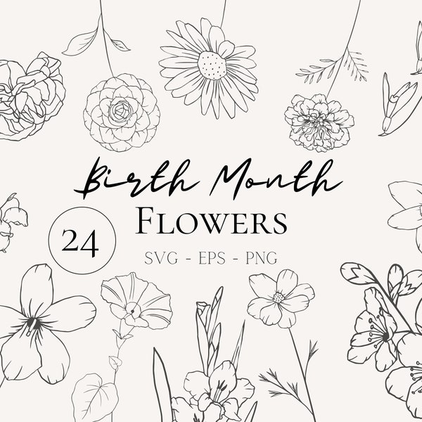 Birth Month Flower Svg Bundle Birth Month Svg Birthday Flower Svg Birth Flower Svg For Birthday Gift Svg Birth Month Floral Silhouette