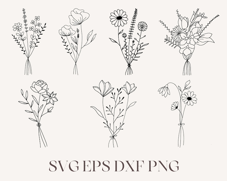 Handdrawn Flower Bouquet Handdrawn Wedding Bouquet Wildflower Bouquet Digital Drawing