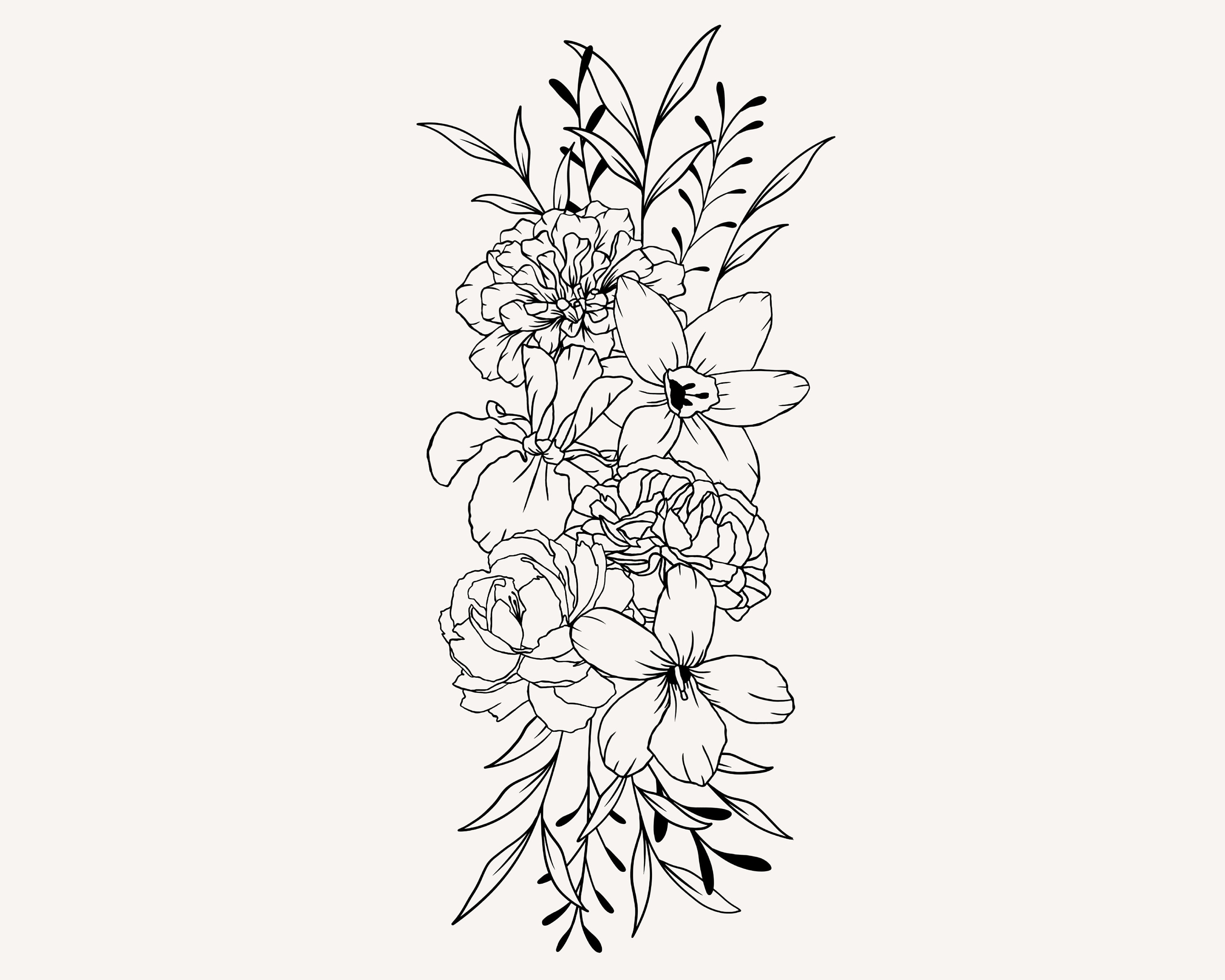 Buy Custom Birth Flower Tattoo Design: Family Bouquet (digital File) Online  in India - Etsy, image size:3000x2400