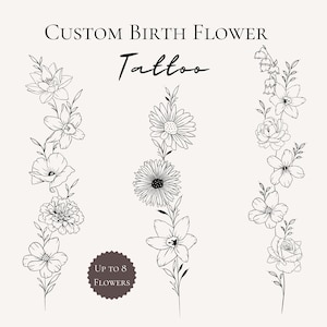 Birth Flower Spine Tattoo Design Custom Wrist Birth Flower Tattoo Vertical Spine Birth Month Tattoo Floral Wrist Tattoo Design For Birthday