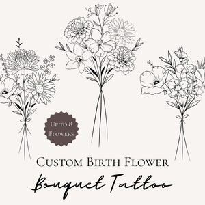 Custom Family Birth Flower Bouquet Tattoo Design Customised Birth Flower Arrangement Family Birth Month Flower Tattoo Custom Made Gift