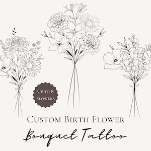 Custom Family Birth Flower Bouquet Tattoo Design Customised Birth Flower Arrangement Family Birth Month Flower Tattoo Custom Made Gift