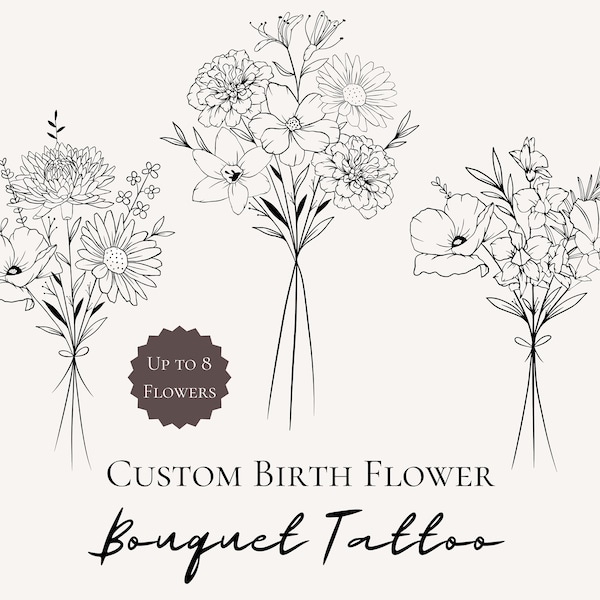 Benutzerdefinierte Familie Geburt Blumenstrauß Tattoo Design Benutzerdefinierte Geburt Blumenschmuck Familie Geburtsmonat Blumen Tattoo Geschenk nach Maß