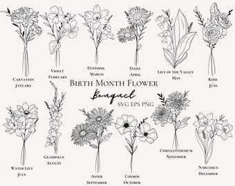 Birth Month Flower Bouquet Drawing: Floral Birthday Gift (Digital Download)