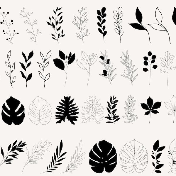 Leaves and Branches Svg Botanical Digital Art File Leaves Silhouette Vector Art Printable Branches Svg Design Hand-drawn Leaves Svg File