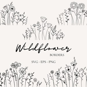 Wildflower Border SVG: Hand-Drawn Meadow Scene (Digital Download)