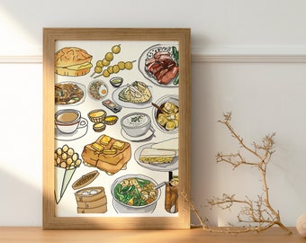 Hong Kong Food hand drawn Illustrations Poster LARGE images