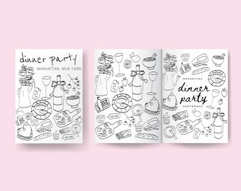 Dinner Party Coloring Book 5 Pages Print Poster