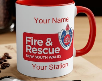 Personalised NSW Fire and Rescue Coffee Mug, Ideal Gift for Fireman