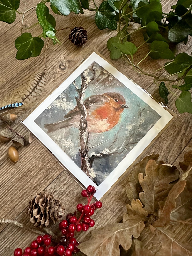 Winter Robin Art Card: British Bird Painting, Eco-friendly Blank Card ...