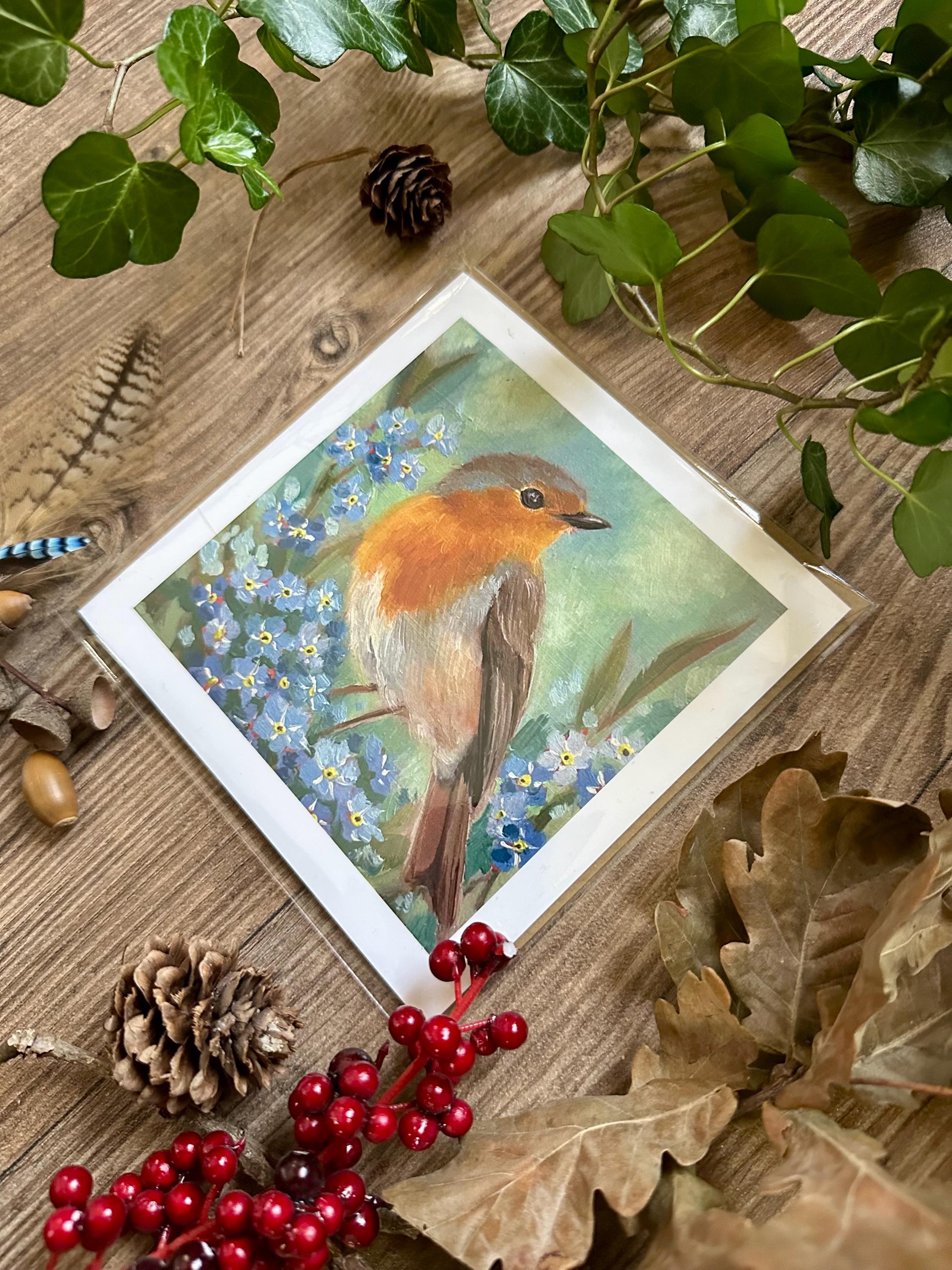 Whimsy Robin Robin and Forget-me-not Greeting Card: Whimsical Bird Art - Etsy Canada