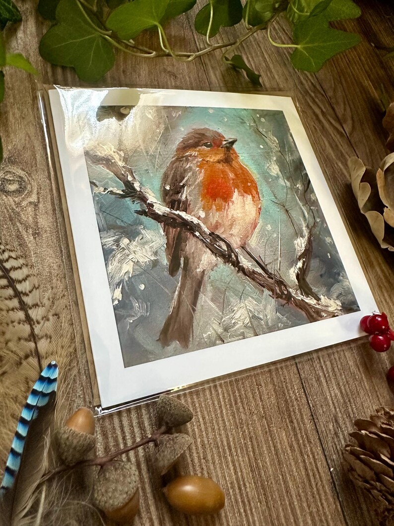 Winter Robin Art Card: British Bird Painting, Eco-friendly Blank Card ...