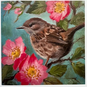 Carte de voeux - « Accrocheurs et roses pour chiens » de Nicola King - Collection British Birds - Matériaux écologiques - Carte d'art nature fantaisiste - Carte vierge