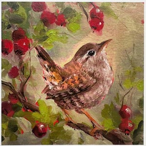 Carte de voeux - « Wren with Hawthorns » de Nicola King - Collection British Birds - Matériaux écologiques - Carte d'art nature fantaisiste - Carte vierge