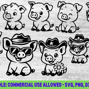 Cute Pig SVG PNG EPS Dxf Files | Farm Animal Clipart | Pig Silhouette | Cricut and Silhouette Cut Files | Digital Download for Crafters