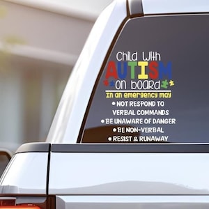 Autism Awareness Decal|Caution Autistic Child|Custom Autism Awareness Sticker for Car|Child with Autism On Board|Autism Safety Alert Sticker