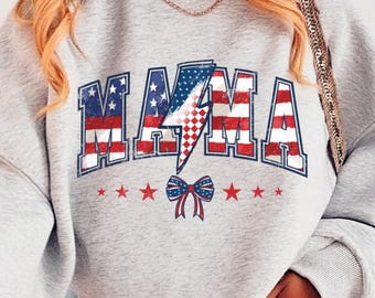 Felpa con fiocco patriottico per mamma/Felpa girocollo da donna/Felpa con fiocco patriottico per mamma/Regalo per mamma/Maglietta per neomamma/Regalo per lei