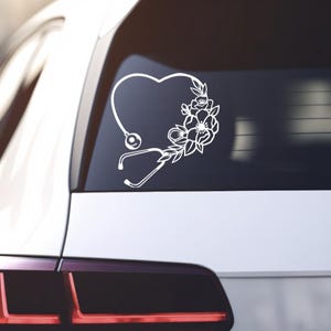Floral Heart Stethoscope Decal: Nurse, Paramedic, Medical Sticker