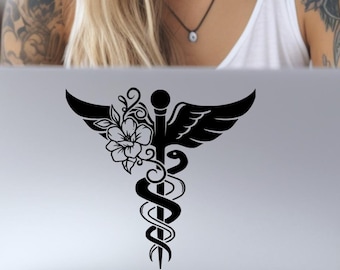 Adesivo Caduceo Floreale: Adesivo per Personale Medico