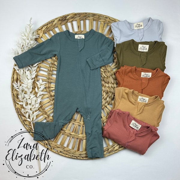 Bamboo Zippered Bodysuits | Baby And Toddler Outfit | Gender Neutral Playsuit | Footie Rompers | Convertible Hands and Feet Bodysuit