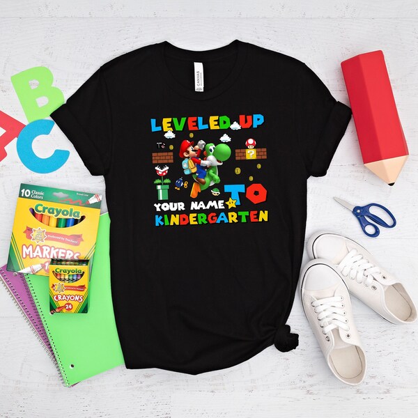 Leveled Up To Kindergarten Grade Shirt, Mario Kindergarten Shirt, Mario School Shirt, Kindergarten Kids Shirt, Back To School Shirt