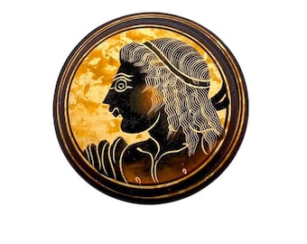 Vintage Greek Pyxis Trinket Box – Hand Painted Black Figure Ceramic Goddess Jewelry Box