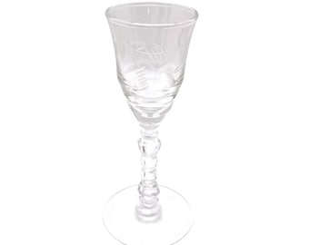 Vintage Rock Sharpe Crystal Cordial Glass Etched Floral Beaded Stem Arctic Rose Stemware