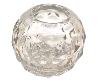 Vintage Fostoria American Rose Bowl – Cubist Cube Pattern Crystal Vase Depression Era Glass