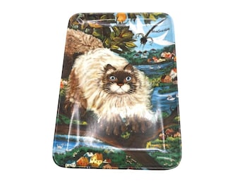 Vintage Decorative Crafts Cat Trinket Tray – Mid Century Modern Kitten Dish Blue Eyes