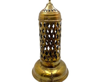Vintage Brass Moroccan Candle Lantern – Pierced Lattice Arabic Style Taper Candle Holder