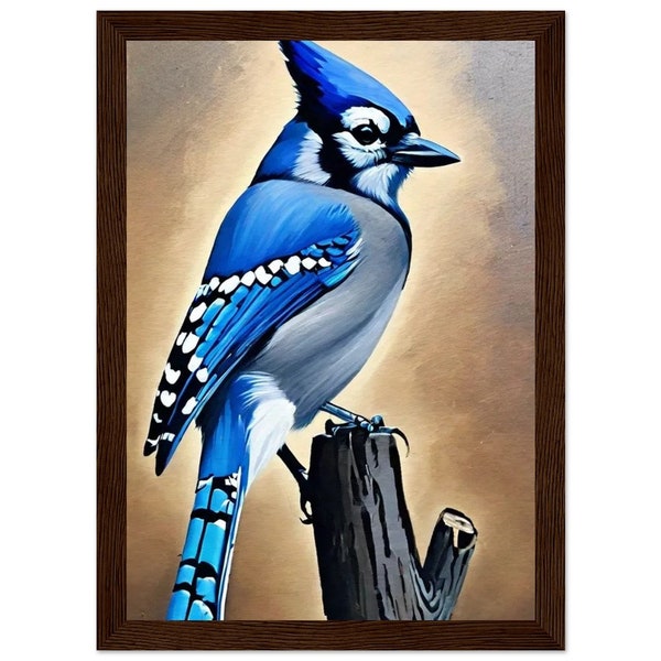 Blue Jay Bird Print (Classic Semi-Glossy Paper Wooden Framed Poster)