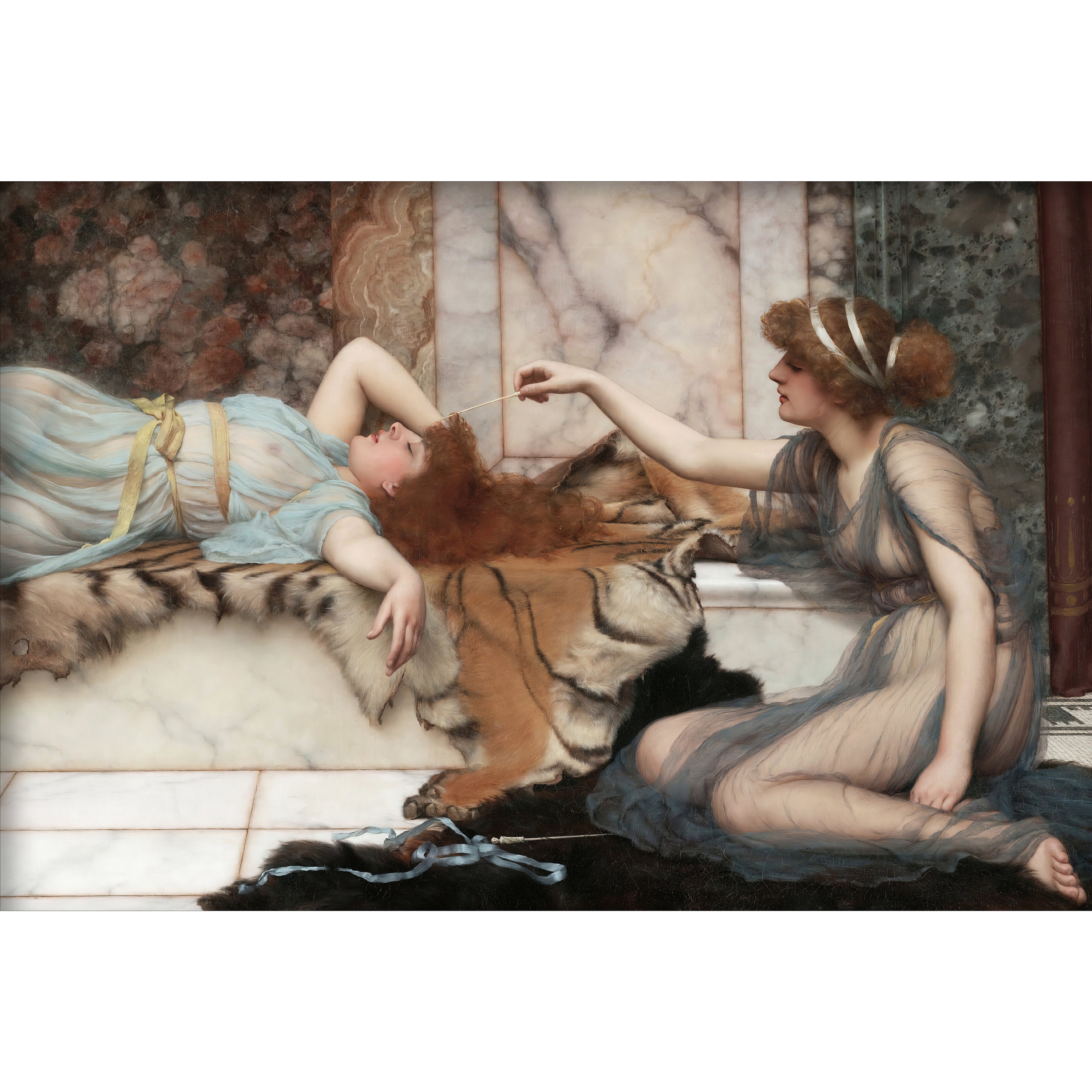 Classical Painting- Mischief and Repose by John William Godward, Printable Digital Download , House Wall Art Décor