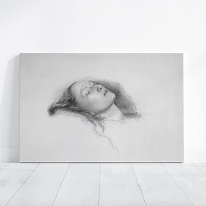 May include: A black and white pencil drawing of a woman's face, with her eyes closed and her head tilted back. The drawing is on a white background.