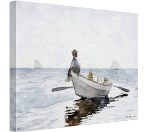 Classical Painting Titled - Boys in a Dory 1880, House Wall Art Décor Slim wooden frames canvas