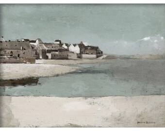 Classical Painting Titled - Village by the Sea in Brittany 1880, Printable Digital Download, Vintage and Modern , House Wall Art Décor