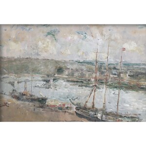 Beautiful Painting of River with Boats, Printable Digital Download , House Wall Art Décor